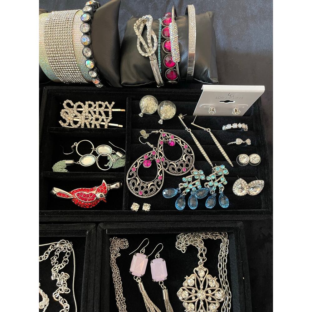 Vintage Estate Large 1.52lb 49pc Rhinestone Earring Necklace Bracelet Bundle Lot - Picture 10 of 11